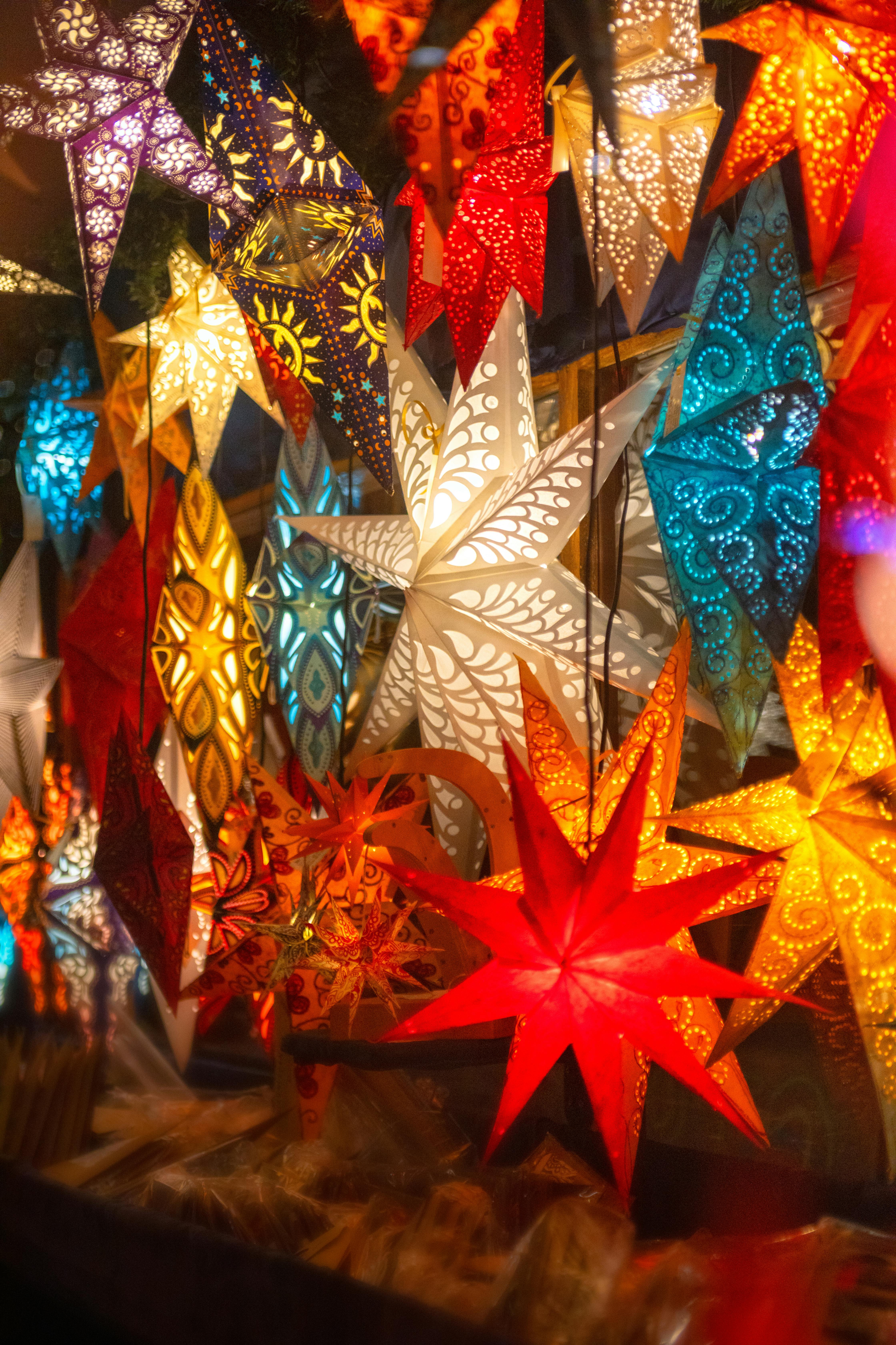 Colorful, Lighted Paper Stars